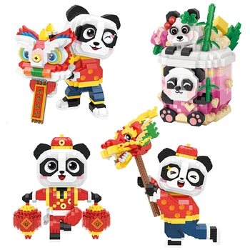 Карикатура Сладката Панда градивните елементи на Китайската Нова Година Традиционната Култура Панда Дракон 3D Модел на Мини Украшение е Детска Играчка, Подарък