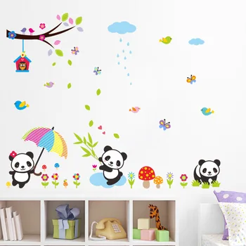 Извънгабаритни стикери за стена със Сладък Пандой под едно дърво, етикети с природен пейзаж, детска стая за Украса на деца
