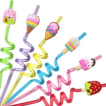 8 бр. Сламки за Сладолед Пластмаса за Многократна употреба Сламки за Пиене Сладолед за Партито в чест на рождения Ден на Вечерни Аксесоари за Парти в чест на Детската Душа
