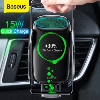 Baseus 15 W Qi Безжично Зарядно за Кола за iPhone Samsung S8 S9 Безжична Зареждане отдушник за Монтиране на Мобилен Притежателя Поставка Сензор за Затягане