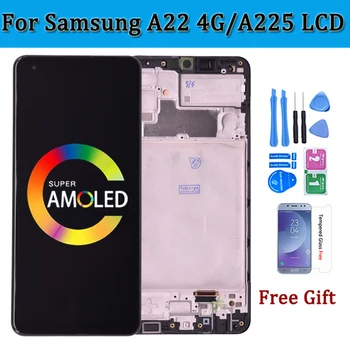 Super AMOLED На Samsung Galaxy A22 4G LCD дисплей За Samsung A225 A225F SM-A225F/DS LCD дисплей Рамка Дигитайзер, Тъч Екран LCD A225
