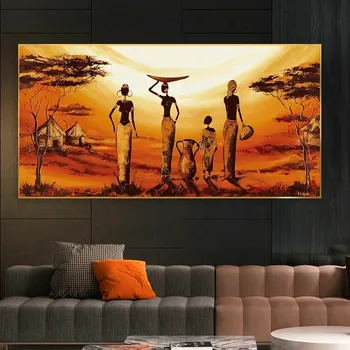 Африкански женски гърне залез платно за живопис, абстрактни плакати и щампи стенни художествени картини хол домашен преминаване украса