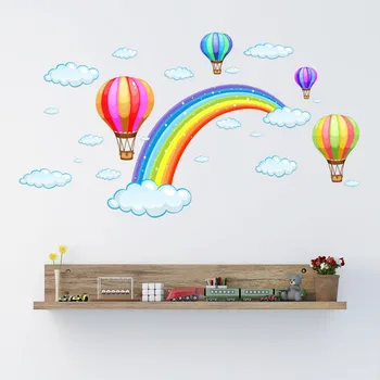 3D Цветни Моста на Дъгата Бели Облаци Балон Стикери За Стена За Деца Детска Стая За Момчета И Момичета Стенен Декор Винилови Стикери За Стена