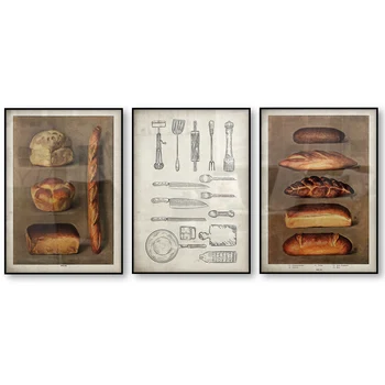 Ретро Хляб Храна Плакат Кухня На Фурна Хранителни Стоки Выпеченный Самун Хляб Илюстрация На Стенно Изкуство Френски Античен Платно Печат На Изображения