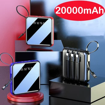 20000 ма Мини Power Bank Вграден Кабел, Преносимо Зарядно Powerbank за iPhone 13 12 pro Samsung S21 S22 Huawei, Xiaomi Повербанк