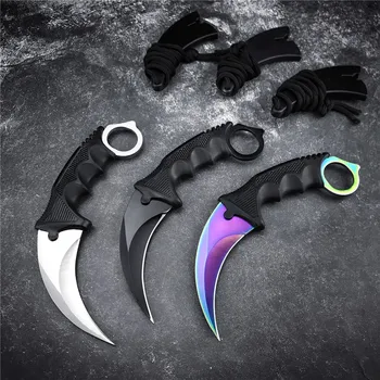 CS Гейминг Нож Karambit с Фиксиран Нож за Оцеляване, Битка Ловен Нож с Ножнами, Цветни Нож, ABS-писалка, Ключодържател, Джобен Нож