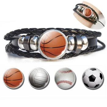 Баскетбол Чар Кожена Гривна Мъжка Мода Черен сплетен кожена Гривна Баскетбол, Футбол, Бейзбол Бижута Мъжки Подаръци
