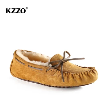 KZZO/дамски мокасини на равна подметка от 100% естествена вълна и естествена кожа, ежедневни лоферы, запазването на топлина, Удобни зимни ботильоны, размер 35-44