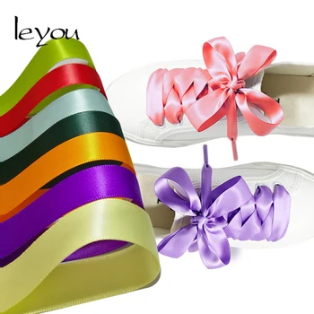 Leyou 80-160 см Плоски Копринени Шнурове За обувки Цветна Сатен с Копринени Панделки Ремък За Маратонки на Връзки За обувки-2 см Ширина Ремък