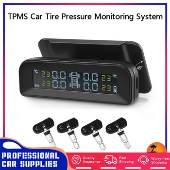 TPMS Система за Контрол на Налягането в автомобилните Гумите Слънчева енергия Гума 4 Сензора LCD дисплей Аларма Налягане Безопасност Предупреждение За Температура