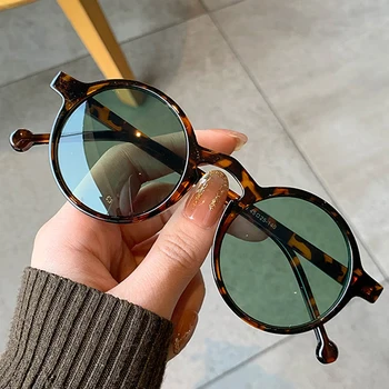 Ретро Кръгли Слънчеви Очила Дамски Маркови Дизайнерски Vintage Слънчеви Очила Дамски Черен Улични Очила Мода Ins Популярен Стил