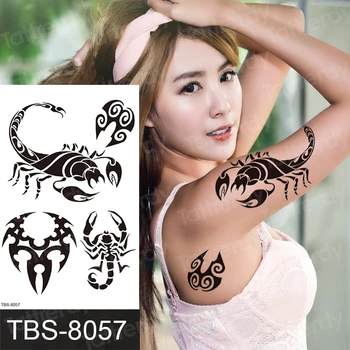 секси татуировка за жени, мъже скорпион временна татуировка с черна хена паста дантела водоустойчив ръкав ръцете на етикети върху тялото на животно е тигър