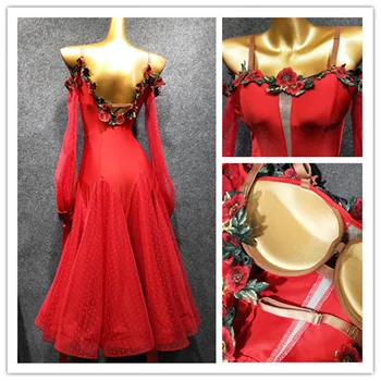 стандартно бална рокля виенски валс рокля валс танцови костюми червена рокля танго, фокстрот танцово рокля танцови бална рокля