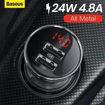 Baseus 24 W USB Зарядно за Кола за Телефон 4.8 A Бързо Зарядно Устройство за Мобилен Телефон Адаптер за iPhone Xiaomi с Led Дисплей Зарядно за Кола за Телефон