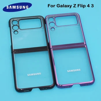 Оригинален SAMSUNG Galaxy Z Флип 4 3 5G Калъф С Покритие Рамка Прозрачен Твърд PC устойчив на удари Калъф За Samsung Z Flip4 Flip3 WithLogo