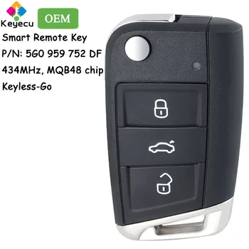 KEYECU OEM Keyless-Go Smart Флип Дистанционно ключ с 3 бутона 434 Mhz MQB48 Чип за Volkswagen Golf Fob 5G0959752DF, 5G0 959 752 DF