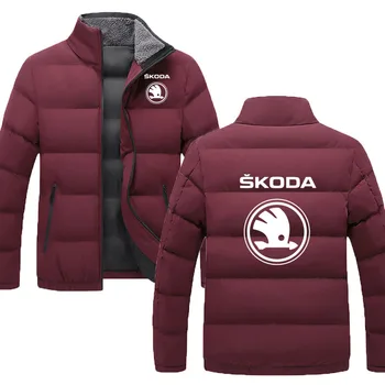Зимни Якета с цип, с дебелина най-лого на автомобила Skoda, принт 2021, нова Мъжки ежедневни спортни облекла с подплата, мек вълнен плат яка, Градинска яке