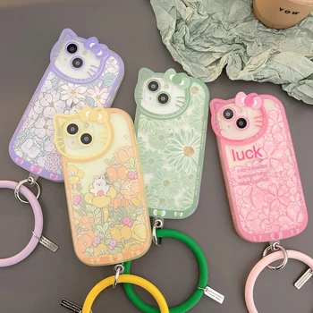 3D Калъф За Защита на вашия фотоапарат Hello Kitty За iPhone 11 12 13 Pro Max Mini X Xr Xs 7 8 Plus с Прозрачен капак с Линия За Колан