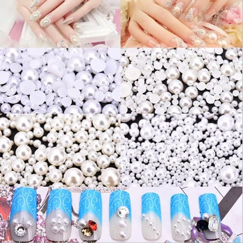 (Различни размери) Мъниста от бели перли, кръгли/полукръгли Камъни с Плоска задна Част, кристали За Нокти, Декорации За телефон и Аксесоари За украса на ноктите