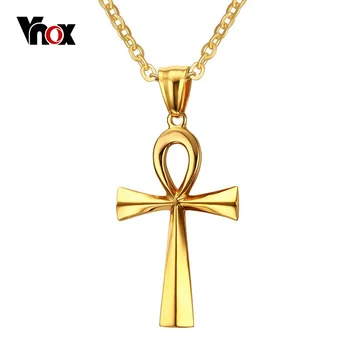 Vnox Ретро Колие Ankh Египетски Колие с Кръст и Висулки, Бижута Златен цвят на Реколтата, Бижута за Молитва Crux Ansata