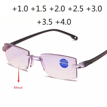 Мъже, Жени Очила За Четене Без Рамки Бифокални Далечни Съседи Против Синя Светлина Увеличаване На Очила Дальнозоркие Очила С Диоптър + 150 + 200