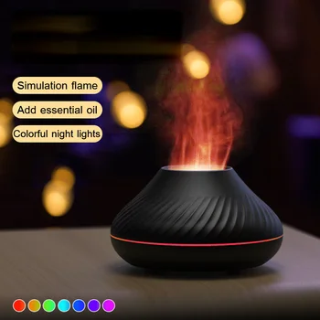 Овлажнител на въздуха, мъгла USB Отражетеля ароматерапия вулкан електрически ултразвукова студена Отражетелем Етерично Масло светлина на пламъка 7 цвята