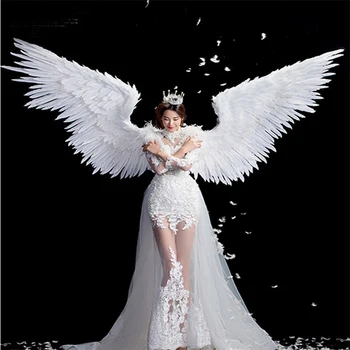 Cosplay Чисто Бял ангел перо крило възрастен модел на подиум бельо шоуто на снимане подпори фестивал парти крила Коледа сватба